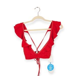 NWT WET Swimwear Poppy Red Jacquard Ruffle Bikini Top Size M